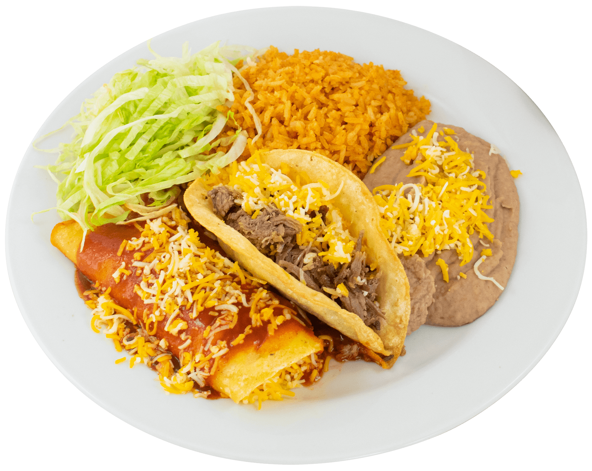Shredded Beef Taco y Enchilada